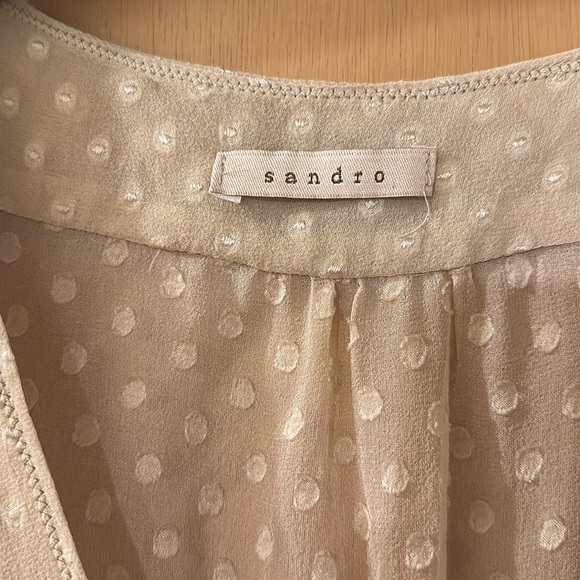 Sandro Women’s Polka Dot Silk Delicate Lightweight Dress Tan Size Small - Picture 3 of 11